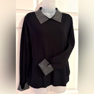 Liv Milano Women’s Sweater Collar Rhinestones embellished Black size Large